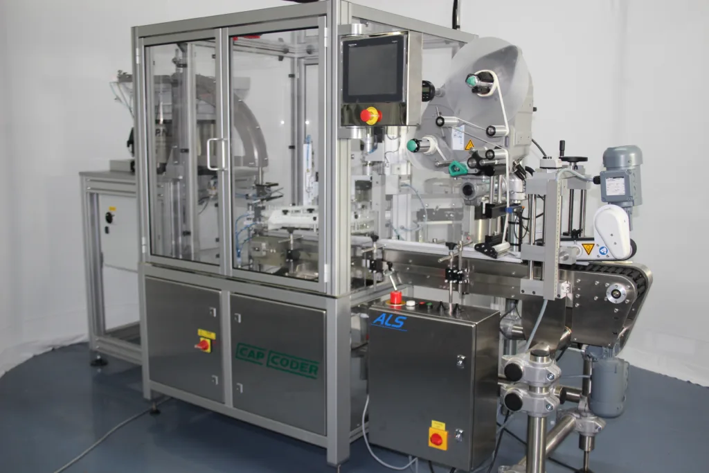 CC1160 Automatic Filling & Capping With Wrap Around Labeller designed for vials also includes bar code validation.