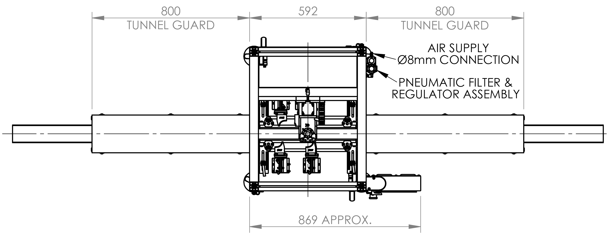 CC570 Semi Automatic Capping Machine, Dimensions Top View.