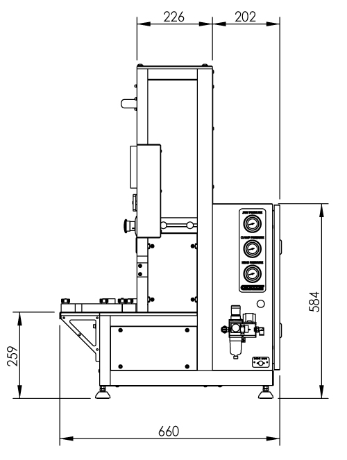 CC1440 Diagram showing the benchtop cappers dimensions.