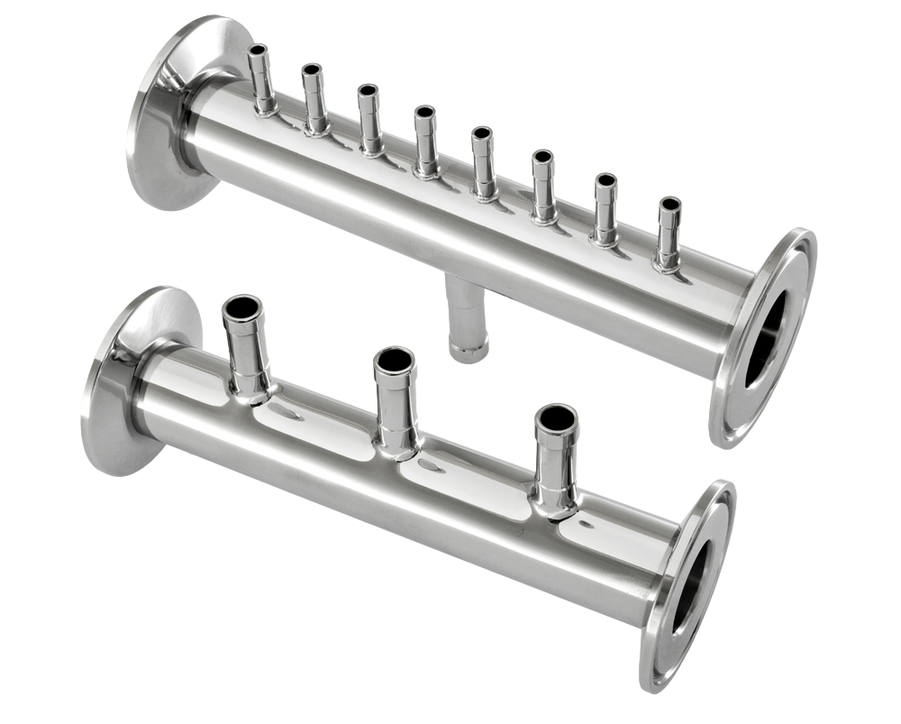 Manifolds for distributing fluids in filling machines.