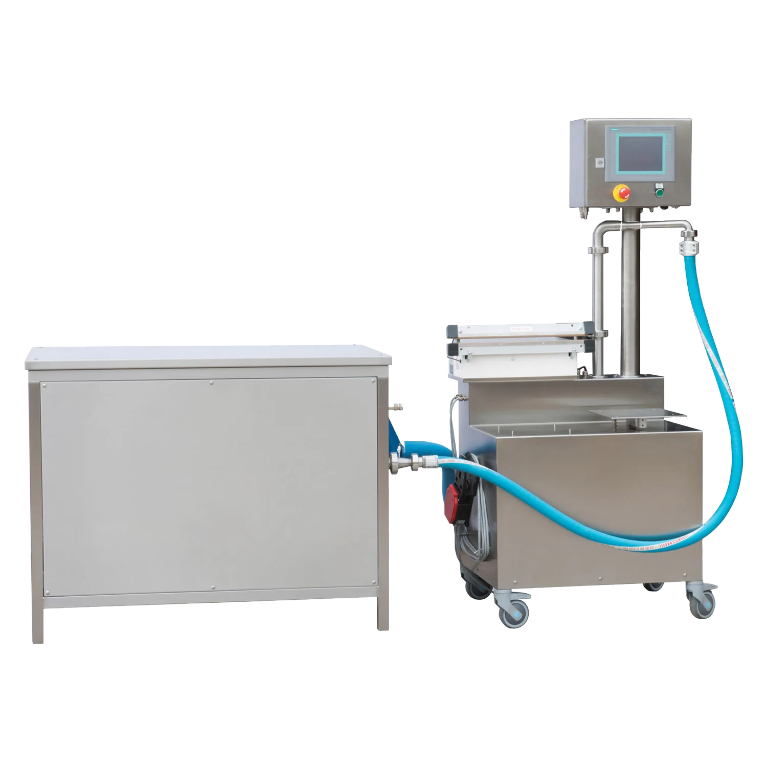Hot filling machine accurately filling jars and containers with liquids or semi-solids.